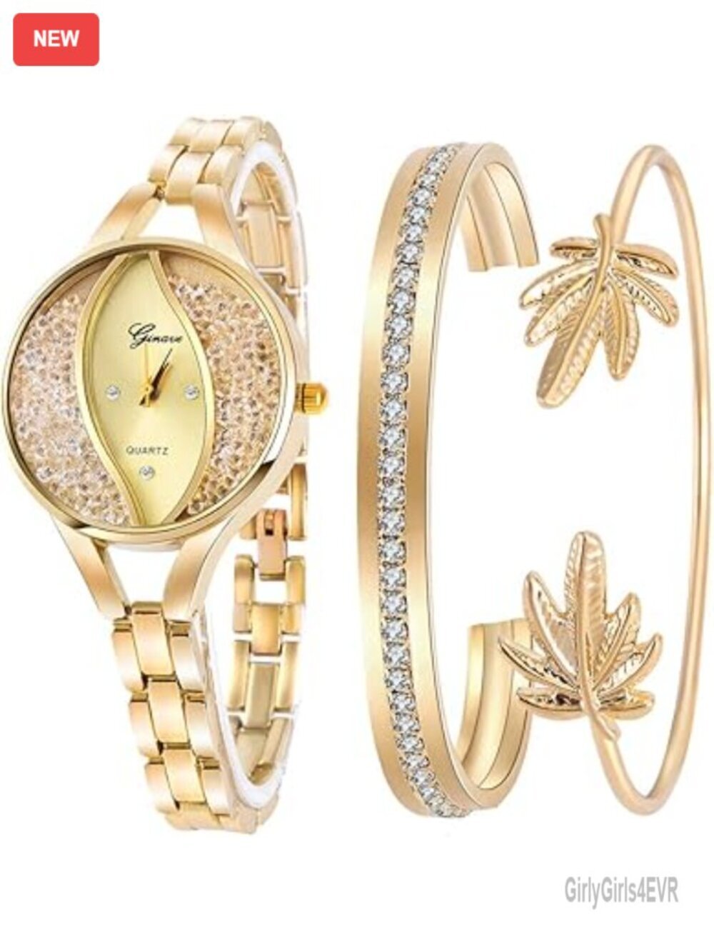 Diamond Wristwatch Bangle Bracelet Jewelry Set Analog Quartz Watch for Women